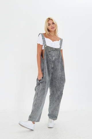 Antrasit Ayarlanabilir Askılı Cepli Oversize Kesim Denim Salopet Antrasit