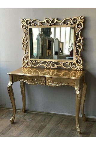 Dresuar Aslan Ayak Model Kayın Torna Parlak Gold Lake Çekmece Ayna Lüx Oyma Gold