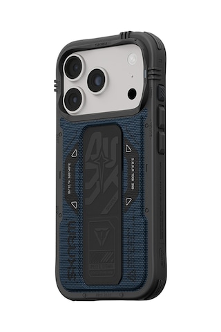 Apple Uyumlu iPhone 18 Pro Max Uyumlu Kılıf Skinarma M-safe Özellikli Airbag Tasarımlı Standlı Phantom Kapak Mavi