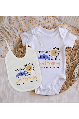 Bitmeyenkartus Bk Kids Amcamı Çok Seviyorum Tasarımlı Bebek Body Zıbın Ve Mama Ö Çok Renkli