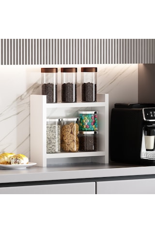 Dekorosso Lara Kahve Köşesi Rafı Mutfak Rafı Tezgah Rafı Beyaz