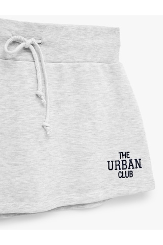 Koton Beli Bağcıklı Slim Fit Nakışlı Mini Spor Şort Etek Gri Melanj 6sak40430nk