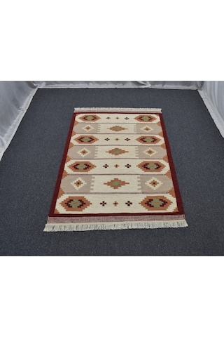 Zehra Abla Halı Yeni El Dokuma Modern Tasarım Geometrik Yün Kilim 7050 Çok Renkli
