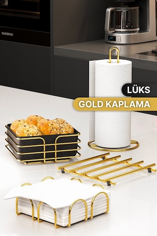 Sofra Mutfak Sunumluk Rulo Peçetelik Havluluk Nihale Ekmeklik 4lü Sofra Seti Mutfak Düzenleyici