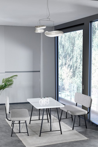 Hayat 70x110 Beyaz Mutfak Masası, Mutfak Masası Takımı, Yemek Masası, 2 Benchli - Açık Gri Açık Gri