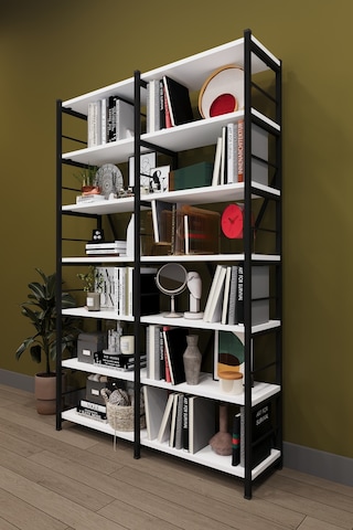 Modern 12 Raflı Metal Kitaplık Üçlü Ayrılabilir Modül Dekoratif Çok Amaçlı Kitaplık Metalk02 Antrasit