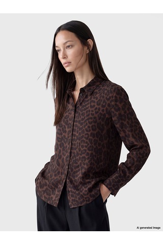 Lcw Everyday Kahverengi Leopar Desenli Kadın Gömlek