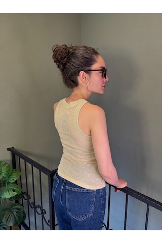 Ali Butik Krem Simli Halter Yaka Atlet