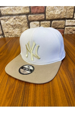 Hamze Ny Newyork Nakışlı Hiphop Snapback Rapper Drip Şapka Cap Beyaz - Bej