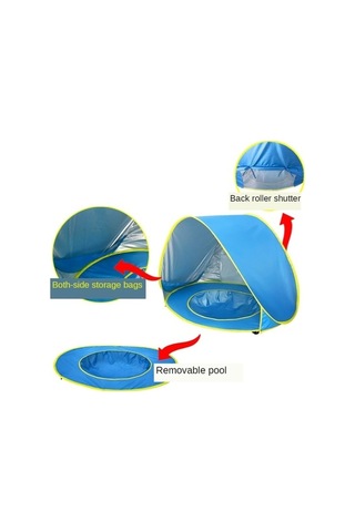 Ebitda Türk Bebek Plaj Çadırı Havuzlu Taşınabilir Katlanabilir Güneşlik Pembe Şerit Beyaz - Pembe Beyaz - Pembe