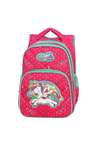Waddell Lisanslı Fuşya Unicorn Desenli Emboos İlöğretim Okul Sırt Çantası Ve Beslenme Çantası