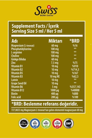 Çocuklar İçin Magnezyum L-threonate Ve Sitikolin İçeren Zeka Gelişimini Destekleyici Şurup Genius Kids 150 Ml