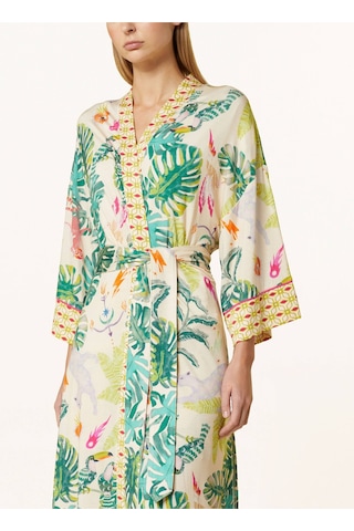 Mey Mystic Jungle Kadın Kimono, Modal Karışımlı Jersey, Desenli, Kontrast Borulu, Şal Yaka Sarı