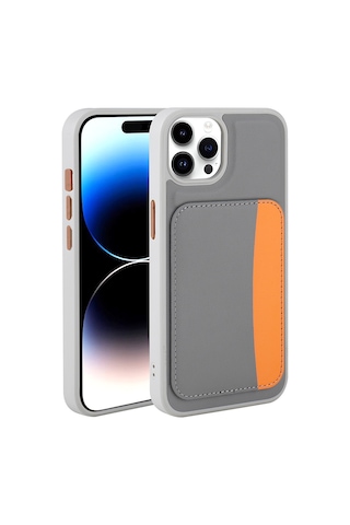 Zore Apple iPhone Uyumlu 14 Pro Max Kılıf Kartlıklı Zore X-kart Silikon Kapak - Koyu Gri