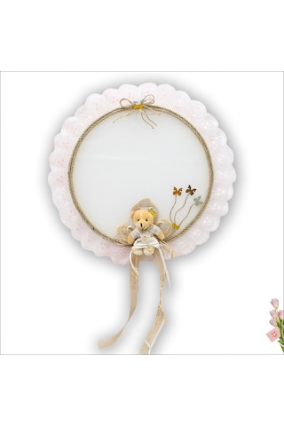 Süslebabypartystore Güpürlü Ve Ayıcıklı 37Cm Kasnak Kapı Süsü - Pembe