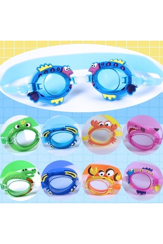 Cbtx Global Karikatür Su Geçirmez Anti-Sis Yüksek Çözünürlüklü Çocuk Yüzme Gözlükleri Mavi Köpekbalığı Çok Renkli