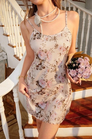 Bella Notte Romantik Bahar Esintili İp Askılı Gecelik Bej