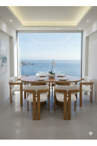 Noıre Ahşap Modern Yemek Masası 6 Kişilik Yemek Masa Takımı Naturel Beyaz