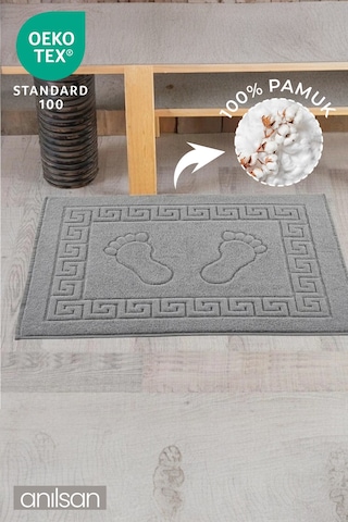 Gri Greek Ayak Havlusu - 50x70 Cm, 245 Gr, %100 Pamuk, Spa Ve Otel Banyo Paspası, Günlük Kullanıma Gri
