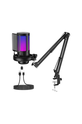 Tr Profesyonel Rgb Usb Mikrofon Seti Podcast Yayın Oyun Youtuber Stüdyo Ve İnfluencer Kayıt Mikrofonu