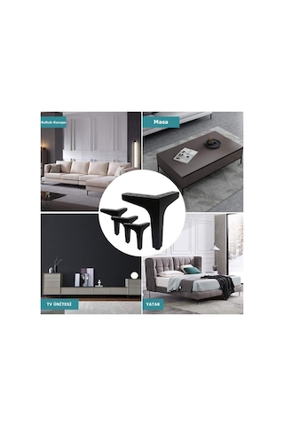 12 Cm Modern Model Siyah Metal Mobilya, Dolap, Koltuk, Kanepe, Tv Ünitesi Ayakları Metal 12 Adet Siyah