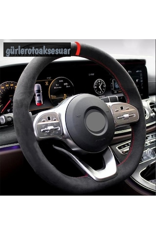 Opel Astra H Dikmeli Direksiyon Kılıfı Alkantra Kırmızı Yüzüklü