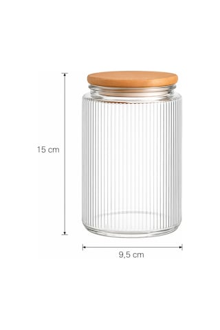 6 Lı Etiketli Cam Kavanoz Seti Bambu Vakum Kapaklı Çizgili Erzak Bakliyat Saklama Kabı 1000 Ml Şeffaf