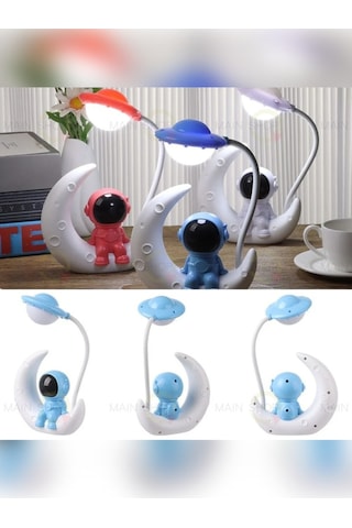 Mainshop Ay Üstünde Astronot Led Işık Usb Şarjlı Gece Lambası M-3137 Çok Renkli