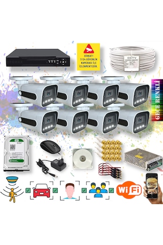 8 Kameralı Yapay Zekalı Gece Renkli Fullhd Kamera Seti 784w-108