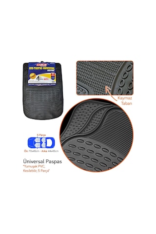 Carub Pvc Paspas Bademli Siyah Üniversal 5 Parça Br5010210