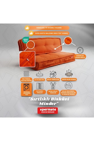 Xpermate Bisküvi Yer Minderi 60x120 Kalın Palet Balkon Petek Önü Fermuarlı Minder Turuncu