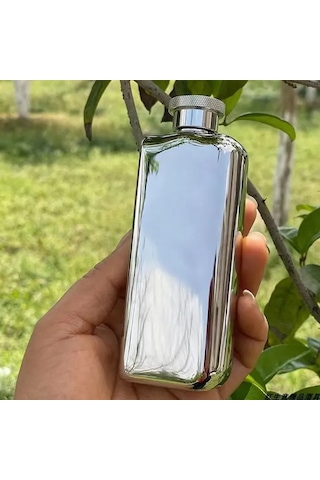Lemestar 90ml Paslanmaz Çelik Şık Gümüş Renkli Seyahat İçin Pratik İçki Şişesi Gümüş
