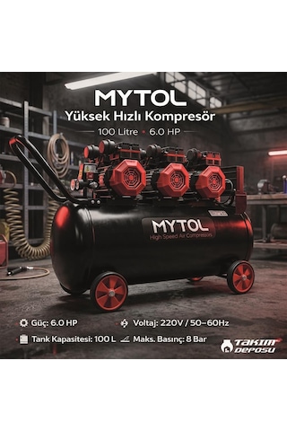 Mytol 100 Lt Hava Komprosörü Yüksek Hızlı 6 Hp - Myk1002