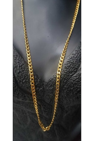 Vog Unisex Vip Çelik Altın Görünümlü 4 Mm Gürmet Model Zincir Kolye Sarı