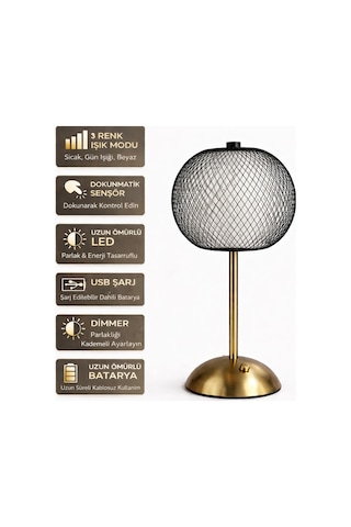Tel Dekoratif Gold Masa Ve Gece Lambası Led Abajur Siyah Tel Dekoratif Gold Masa Ve Gece Lambası Led Abajur Siyah
