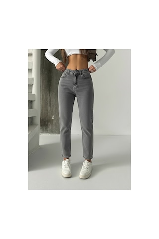 Bluemarlin Yüksek Bel Tam Kalıp Mom Jeans Pantolon Kar Siyah