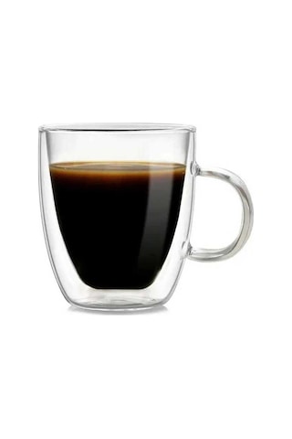 Çift Katmanlı Cam Bardak Kulplu 250 Ml Şeffaf