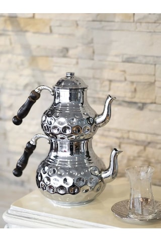 Bakır Çaydanlık Gamzeli Model Gümüş Renk