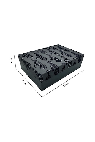 Teyreki Gıpta Montana Floklu Kravat Desenli Dikdörtgen Hediyelik Boş Kutu No:2 28x21x8cm