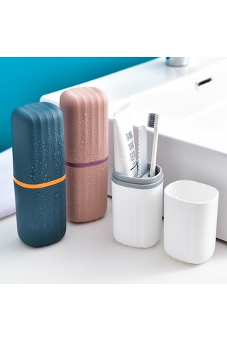 Sones Simple Home Seyahat Ağız Gargarası Bardak Diş Macunu Saklama Kutusu Diş Seti Koyu Mavi