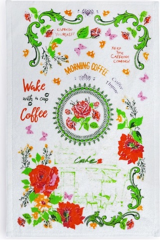 2li Paket Baskılı Beyaz Mutfak Havlusu Modeli Morning Coffee