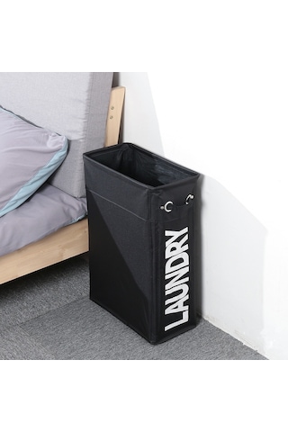 Sones Bağcıklı Stil Çamaşır Sepeti Pu Alt Oxford Kumaş Kirli Giysi Saklama Çantası Küçük Katlanabilir Çamaşır Sepeti Siyah