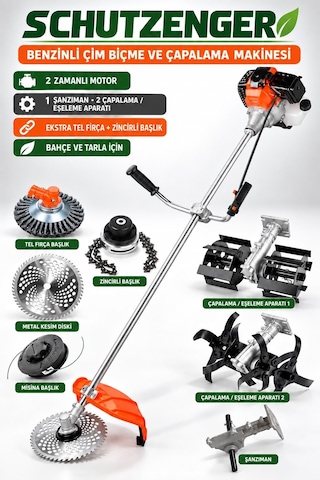 Schutzenger Hq-51 Benzinli Çapalama Ve Eşeleme Başlıklı Çim Biçme Ot Kesme Makinesi Zinçirli Tel Fırçalı Başlık