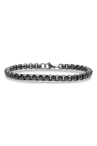Erkek Çelik Bileklik 6mm Oval Köşeli Kutu Zincir Hediye Künye 01812 Siyah