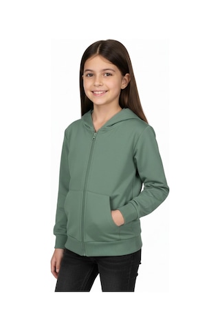 Kız Çocuk Fermuarlı Kapüşonlu Sweatshirt Bgl-st05276 Açık Yeşil