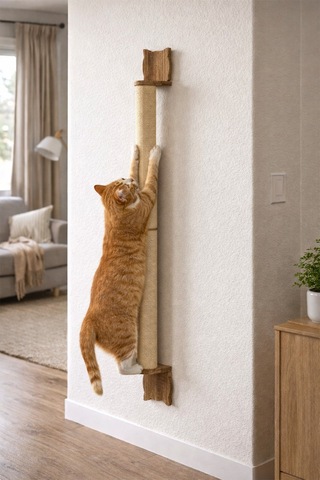 Duvara Monte Kedi Tırmalama Tahtası 90 Cm Kalın Doğal Jüt Halatlı