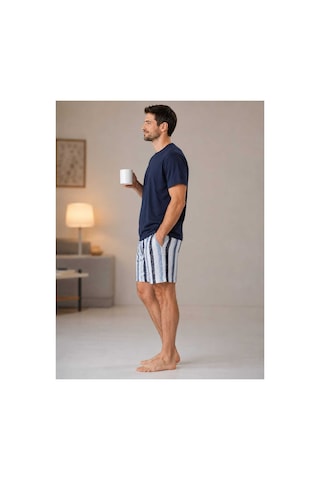 Pijamask Erkek Baskılı Şortlu Pamuklu Yazlık Pijama Takımı Lacivert
