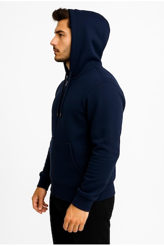 Axxel Erkek Lacivert Fermuarlı Kapüşonlu Sweatshirt-w590 Lacivert 3 İplik Şardonlu