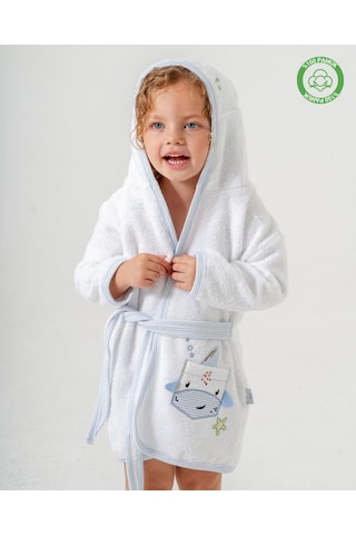 Balinalı Bornoz Beyaz-mavi Beyaz - Mavi