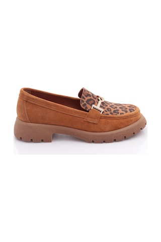 Dgn 4270 Kadin Aksesuarli Loafer Ayakkabi Taba Süet Leopar